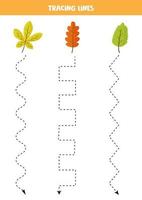 Handwriting practice with falling autumn leaves. Tracing lines vector