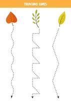 Tracing lines with cartoon autumn leaves. Practice for kids. vector