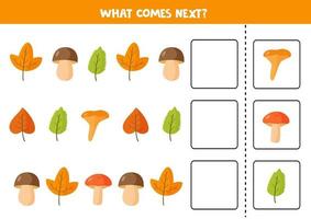 What comes next with colorful autumn leaves and mushrooms. vector