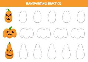 Tracing lines with spooky Halloween Jack o lanterns. vector