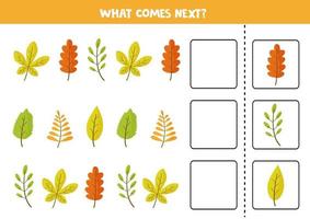 Continue sequence with cute autumn leaves. What comes next. vector