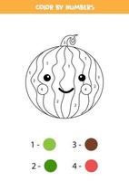 Coloring cute kawaii watermelon by numbers. Game for kids. vector