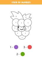 Color cute kawaii grape by numbers. Game for kids. vector