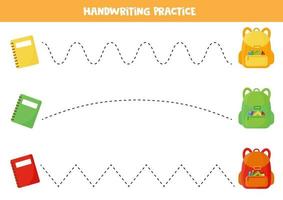 Tracing lines with school backpack and copybooks. vector