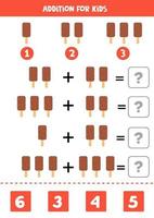 Además con helado de dibujos animados lindo. juego de matematicas. vector