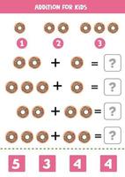 Addition with cartoon donuts. Math game for kids. vector