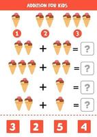 Además con helados de dibujos animados. juego de matemáticas para niños. vector