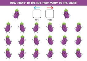 How many kawaii eggplants go to the left and to the right. vector