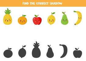 Find the correct shadow of cute kawaii fruits. vector