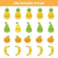 qué imagen de la fruta kawaii es diferente de las demás. vector