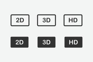 2d, 3d, icono plano de vector de película hd. película de contorno, símbolo de vector de cine