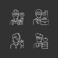 Social classification chalk white icons set on black background vector