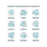 Conjunto de iconos de concepto azul derecho de trabajador migrante vector