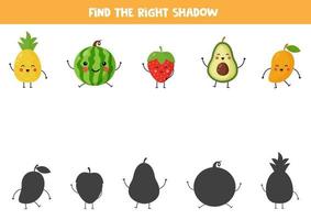 Find correct shadow of cute kawaii fruits. vector