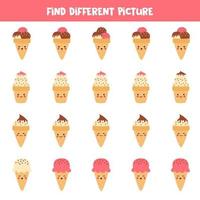 Find different ice cream in each row. Logical game. vector
