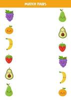 Match pairs of cute cartoon fruits. Game for children. vector