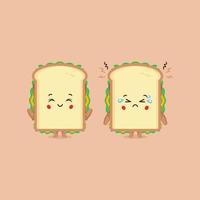 Cute Sandwich Character Smiling and Sad vector