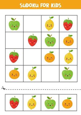 Sudoku for kids with cute kawaii vegetables. 2251072 Vector Art at