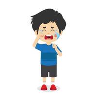 Cute Boy with Crying Expression vector