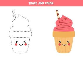 Tracing lines with cute cartoon ice cream cone. vector