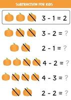 Subtraction with cartoon vector pumpkin. Educational math game.