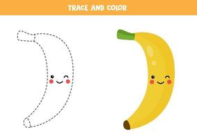 Handwriting practice for preschoolers with cute kawaii banana. vector
