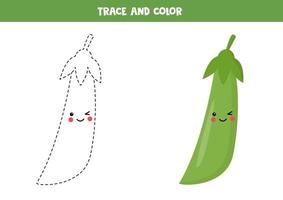 Tracing worksheet for preschoolers. Cute kawaii peas. vector