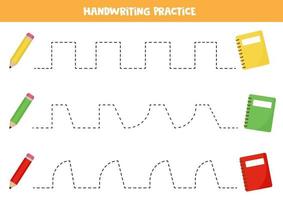 Trace the lines between colorful pencil and copybook. vector