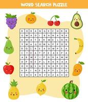 Words search puzzle for children. Set of colorful fruits. vector