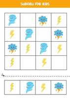 Sudoku game for kids with cute weather events. vector