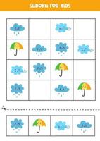 Sudoku game for kids with cute weather events. vector