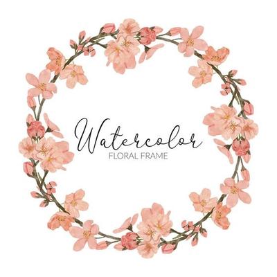 watercolor cherry blossom spring flower wreath border