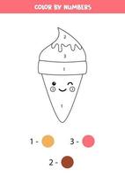 Color cute cartoon ice cream by numbers. vector