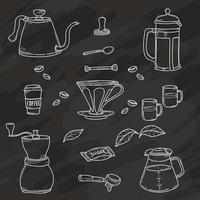 set of hand drawn coffee accessories vector