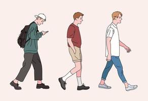 los hombres de estilo casual están caminando. ilustraciones de diseño de vectores de estilo dibujado a mano.