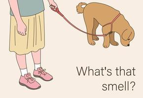 una niña con una falda y un perro caminan juntos. ilustraciones de diseño de vectores de estilo dibujado a mano.