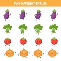 encuentre vegetales kawaii que sean diferentes a los demás. vector