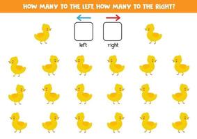 How many ducklings go to the right and to the left. vector