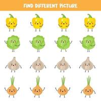 Find kawaii vegetable which is different from others in the row. vector