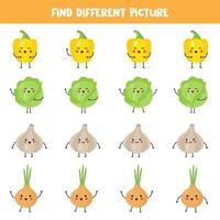 Find kawaii vegetable which is different from others in the row. vector