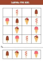 Sudoku with ice creams. Educational worksheet for kids. vector