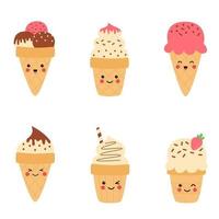 colección de lindos conos de helado kawaii. vector