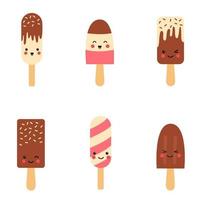 Set of cute kawaii ice creams with eyes and smiles. vector