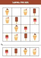 Sudoku for kids with cute cartoon ice creams. vector