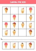 Sudoku for kids with cute cartoon ice creams. vector