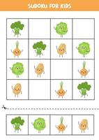 Sudoku for kids with cute kawaii vegetables. vector