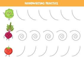 Trace the lines with cute kawaii vegetables. vector