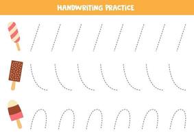 Tracing worksheet for kids with ice creams. Handwriting practice for kids. vector