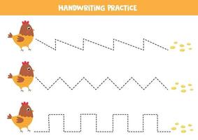 Trace the lines between cartoon hen and seeds. vector