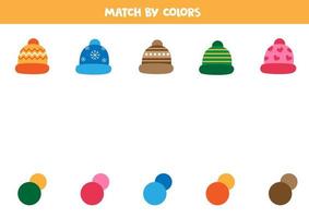 Haga coincidir la gorra con los colores correctos. juego de lógica para niños. vector